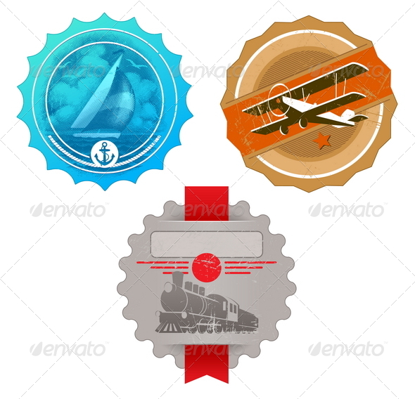 Vector Vintage Labels with Retro Transport - Retro Technology