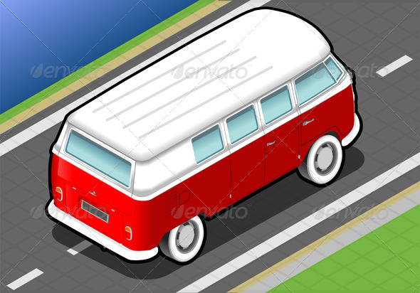 Isometric Bicolor Van in Rear View - Objects Vectors