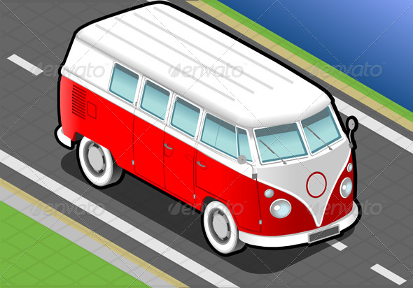 Isometric Bicolor Van in Front View - Objects Vectors