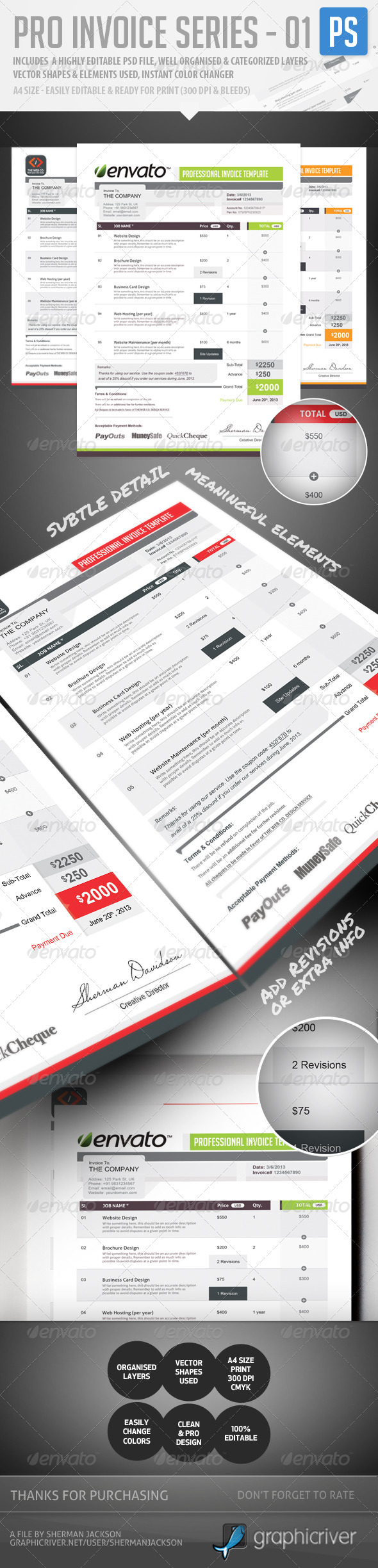 Pro Invoice Template Series - 01 - Proposals & Invoices Stationery