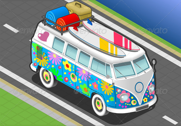 Isometric Flower Van in Front View - Objects Vectors