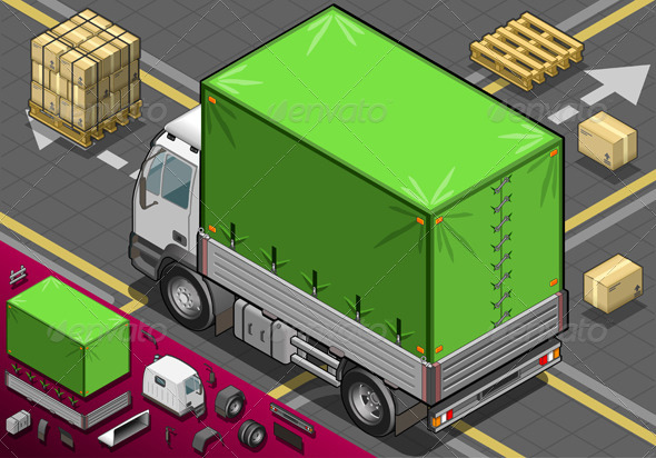 Isometric Pick Up Truck with Tarpaulin - Objects Vectors