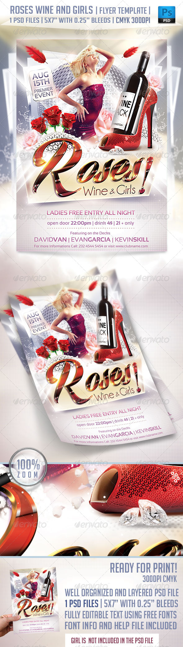 Roses Wine and Girls Flyer Template - Clubs & Parties Events