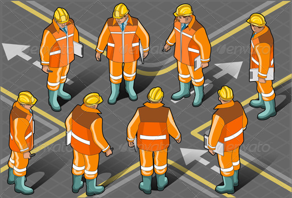 Isometric Standing Foreman in Eight Positions - People Characters