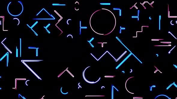 Popular seamless background. 2D geometric shapes with neon moving outline. 4K video.