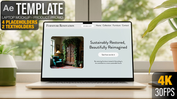 Laptop Screen App or Website 30-Second Advertisement Mockup with Logo | After Effects Template Product Promo template preview