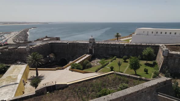 Aerial view museum and fort of Peniche, Maritime port as Background, Portugal