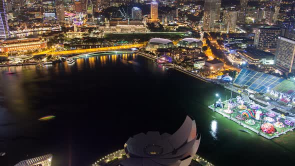 Sunset Sky Singapore City Marina Bay Aerial Panorama  Timelapse alt