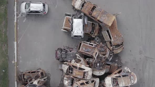 Irpin Bucha District Ukraine a Dump of Shot and Burned Cars alt