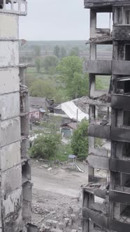 Vertical Video of a House Destroyed By the War in Ukraine alt