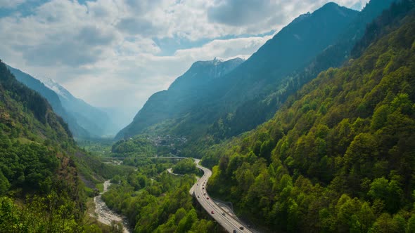Curved Road in Alps, Switzerland alt
