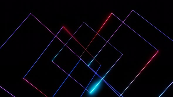 Wireframes of Squares Move Against a Dark Background