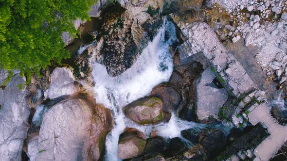 Rocky Ledges of the Mountain with Trees and Waterfall  Kinchkha Waterfall Kutaisi Georgia Europe alt