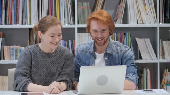 Online Video Chat by Couple, Teammates on Laptop in Office alt