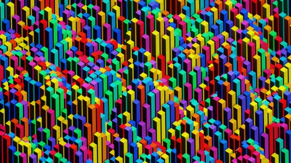 Abstract Dynamic Animated Wave Moving Structure of Colorful Columns or Blocks