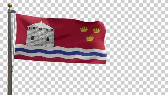 Kingston City Flag (Ontario, Canada) on Flagpole with Alpha Channel - 4K alt