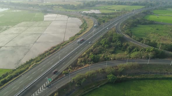 Tropical Landscape with Highway, Farmer Fields in the Philippines alt