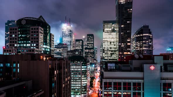 Foggy Toronto Night City Skyline