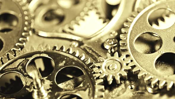 Vintage Copper Color Gears Cogs Working Together alt