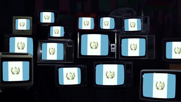 Stacked Retro TVs Displaying National Flag of Guatemala on Screens alt