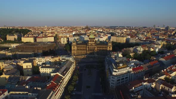 Aerial of Wenceslas Square and buildings