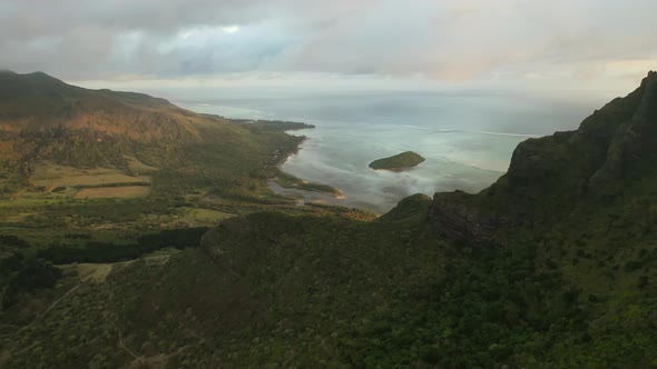Top View of the Le MORNE Peninsula on the Island of Mauritius at Sunset