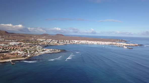 Aerial View of Waves Crashing on the Bay of Corralejo, Fuerteventura