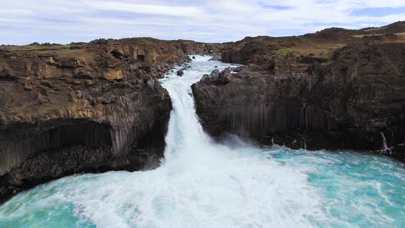 Drone Aerial View of The Aldeyjarfoss Waterfall in North Iceland alt