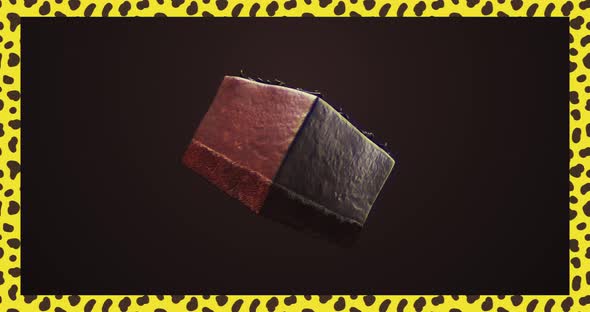 Minimal motion design. 3d chocolate cake on abstract gradient space