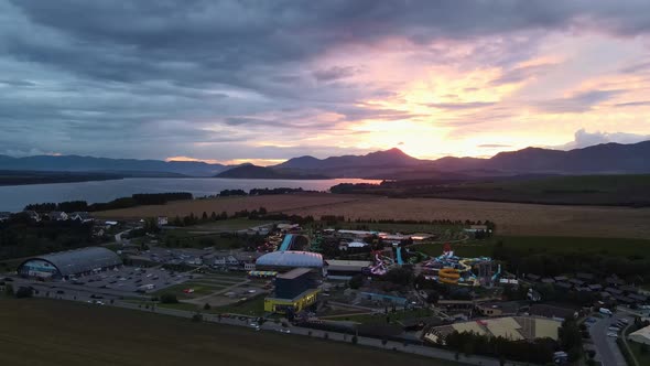 Aerial view of the Tatralandia swimming pool in the town of Liptovsky Mikulas in Slovakia alt