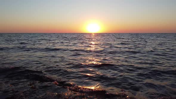 Romantic Orange Sunset on the Sea Natural Endless Landscape
