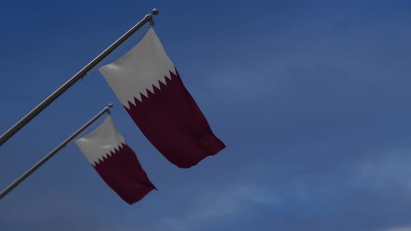 Qatar Flags In The Blue Sky - 4K