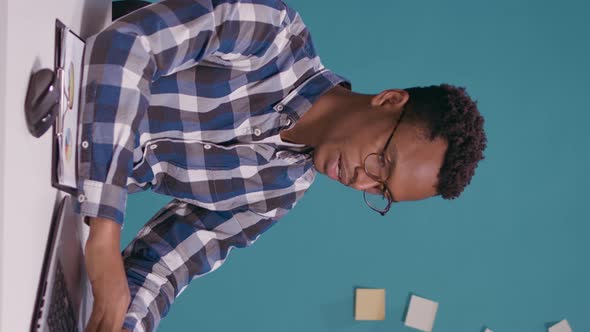 Vertical Video Male Freelancer Crossing Arms to Do Rejection Symbol alt