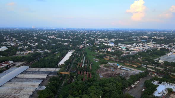 Abandoned railroad station of Merida City in México with Drone alt