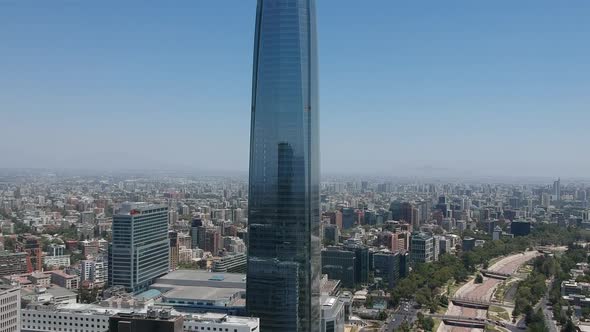 Pedestal shot of tallest building in South America in Santiago de Chile alt