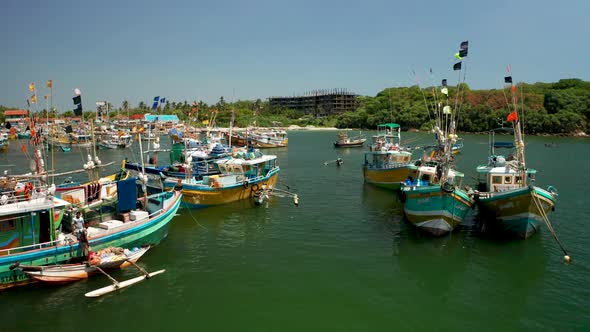 Fishing Boats in a Small Bay in the South of the Island of Sri Lanka