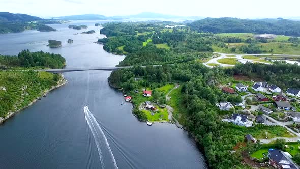 Beautiful Panoramic Landscape of the Wide River and Islands of Norway