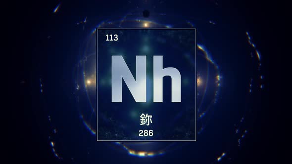 Nihonium as Element 113 of the Periodic Table on Blue Background in Chinese Language
