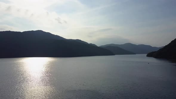 Aerial view of overview lake ashi in hakone sun rising alt