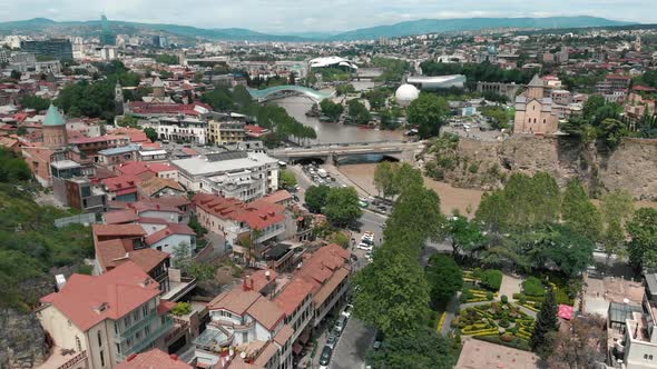 Aerial Fly Shot of the Historic Center of Tbilisi