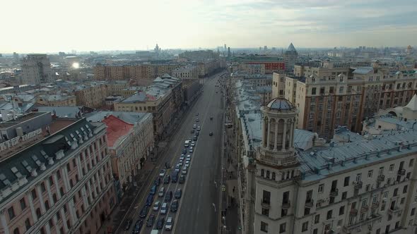 Aerial View of Traffic on Tverskaya Street Near the Moscow Kremlin alt