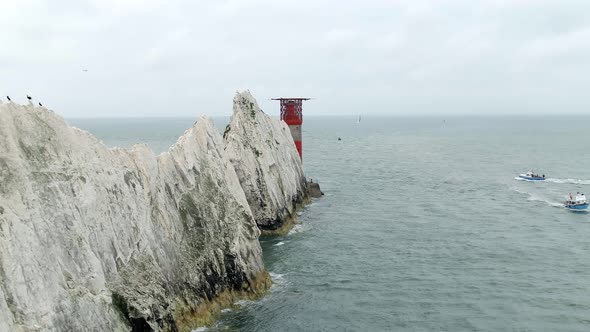 The Isle of Wight Needles a Natural Chalk Coastal Feature with a Lighthouse alt