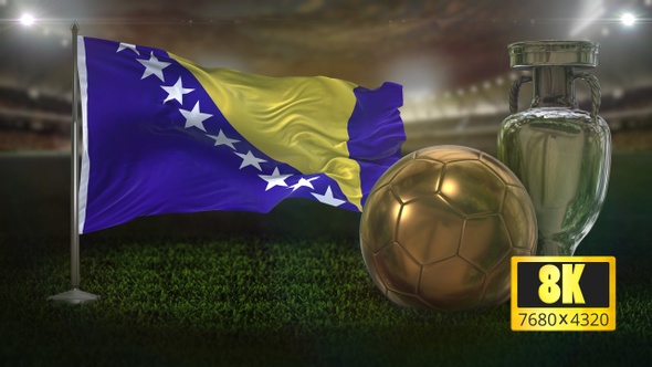 8K Bosnia And Herzegovina Flag with Football And Cup Background Loop alt