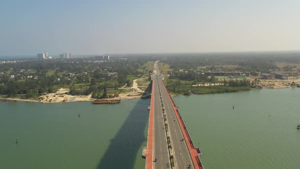 Aerial view of Cua Dai Bridge - Hoi An, Thu Bon River, Quang Nam province, Vietnam alt
