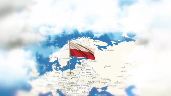 Poland Map And Flag With Clouds