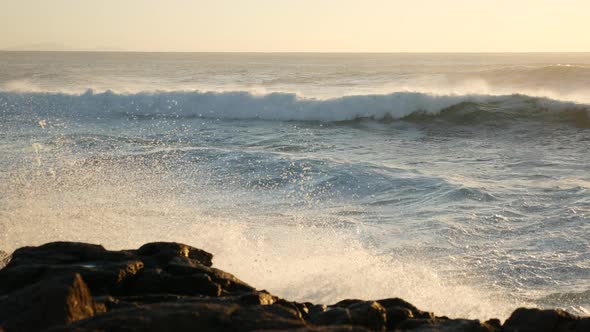 Atlantic Ocean Waves in Sunset Light on Fuerteventura 