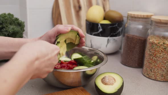 Putting Avocado Into Vegetarian Healthy Salad