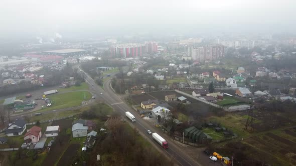 Aerial View of the Drone Flying of the Old City of Lviv Ukraine