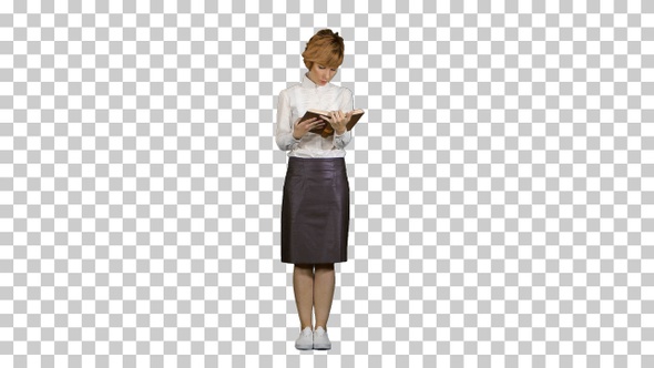 Woman standing and reading book, Alpha Channel
