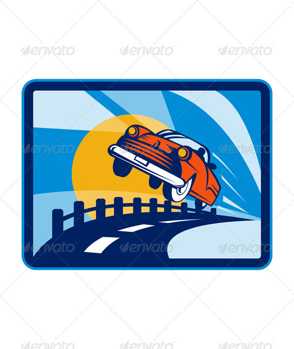 Red Convertible Flying Off Rail - Man-made Objects Objects